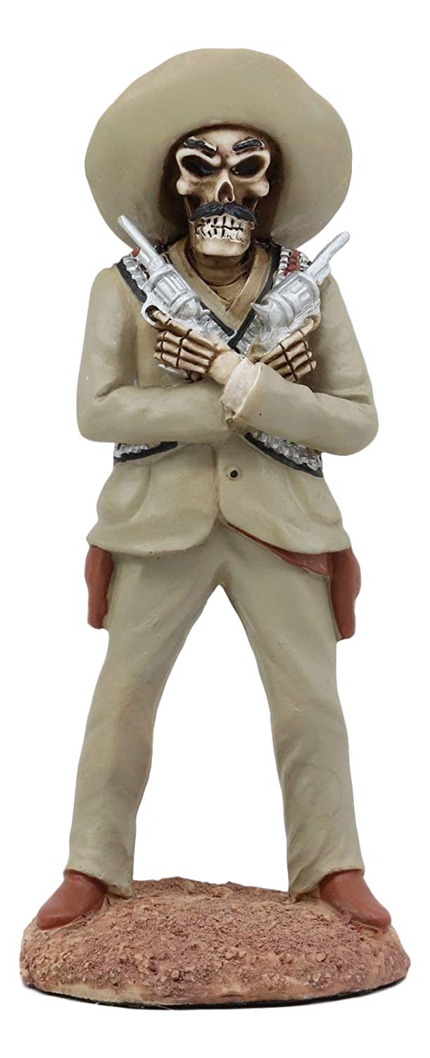ebros gift Ebros Day of The Dead General Pancho Villa with Dual Revolvers Skeleton Statue Governor of Chihuahua Mexican Revolutionary Hero of División del Norte Sculpture Home Decor Halloween DOD Figurine