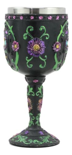 Ebros Gift Ebros Day Of The Dead Ossuary Wedding Black Sugar Skull Wine Goblet 7oz Chalice