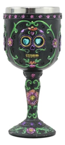 Ebros Gift Ebros Day Of The Dead Ossuary Wedding Black Sugar Skull Wine Goblet 7oz Chalice