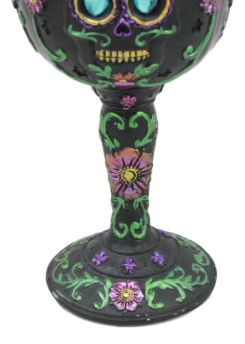 Ebros Gift Ebros Day Of The Dead Ossuary Wedding Black Sugar Skull Wine Goblet 7oz Chalice