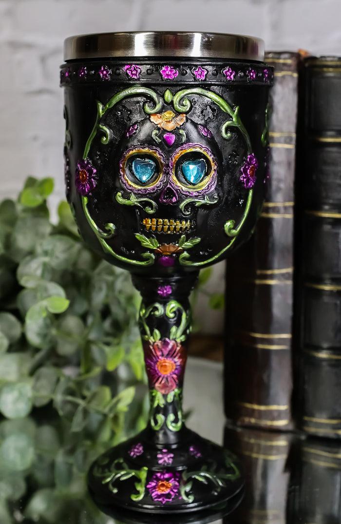 ebros gift Ebros Day of The Dead Ossuary Wedding Black Sugar Skull Wine Goblet 7oz Chalice