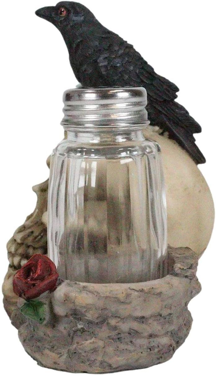 Ebros Gift Ebros Day Of The Dead Raven Crow W/ Rose Skull Salt & Pepper Shakers Holder Set