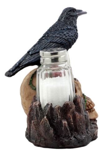 Ebros Gift Ebros Day Of The Dead Raven Crow With Rose Skull Salt & Pepper Shakers Holder Figurine Set 6.5"L