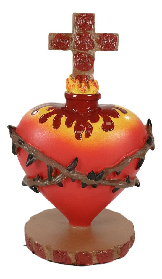 Ebros Gift Ebros Day Of The Dead Sacred Heart Of Jesus With Crown Of Thorns Roses & Cross Statue