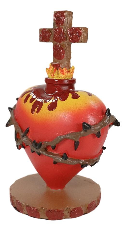 Ebros Gift Ebros Day Of The Dead Sacred Heart Of Jesus With Crown Of Thorns Roses & Cross Statue
