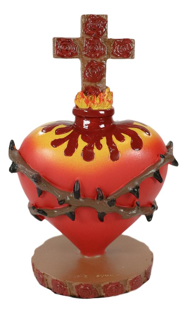 Ebros Gift Ebros Day Of The Dead Sacred Heart Of Jesus With Crown Of Thorns Roses & Cross Statue