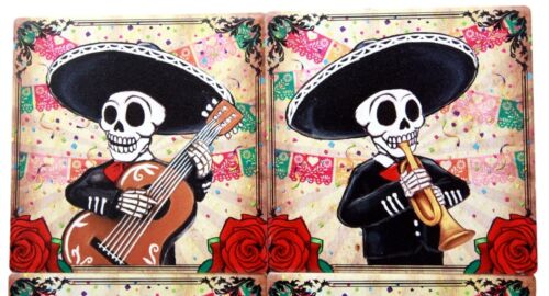 Ebros Gift Ebros Day Of The Dead Skeleton Mariachi Band Coaster Set Of Four Ceramic Tiles With Cork Backing Dias De Muertos Coasters