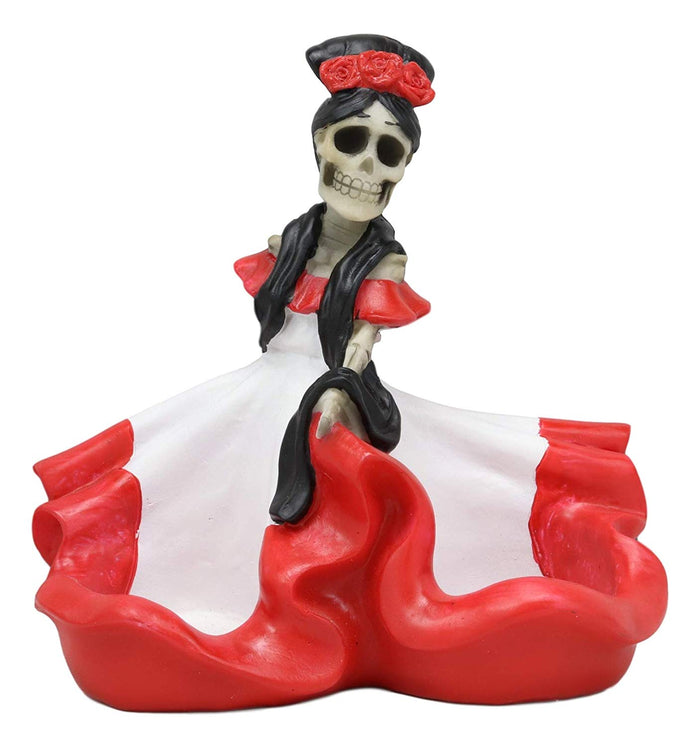 Ebros Gift Ebros Day Of The Dead Spicy Danza De Dama Senorita Red Skeleton Lady Dancer Salt And Pepper Shakers Holder Display Figurine Set 6.25" Wide Halloween Graveyard Spooky Macabre Skulls Skeletons Sculpture