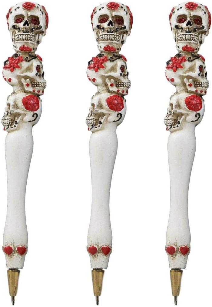 ebros gift Ebros Day Of The Dead Sugar Skull Pen Set of 3 Writing Pens (Hearts And Roses)