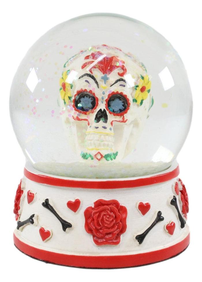 Ebros Gift Ebros Day Of The Dead Sugar Skull Red Roses Bones Hearts Small Glitter Water Globe