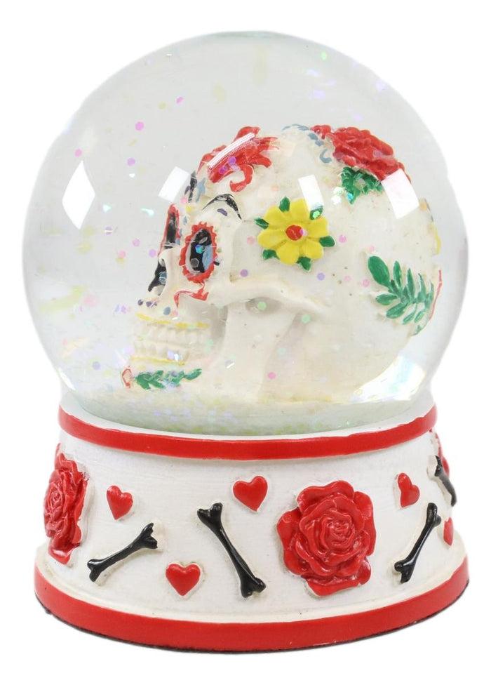 Ebros Gift Ebros Day Of The Dead Sugar Skull Red Roses Bones Hearts Small Glitter Water Globe