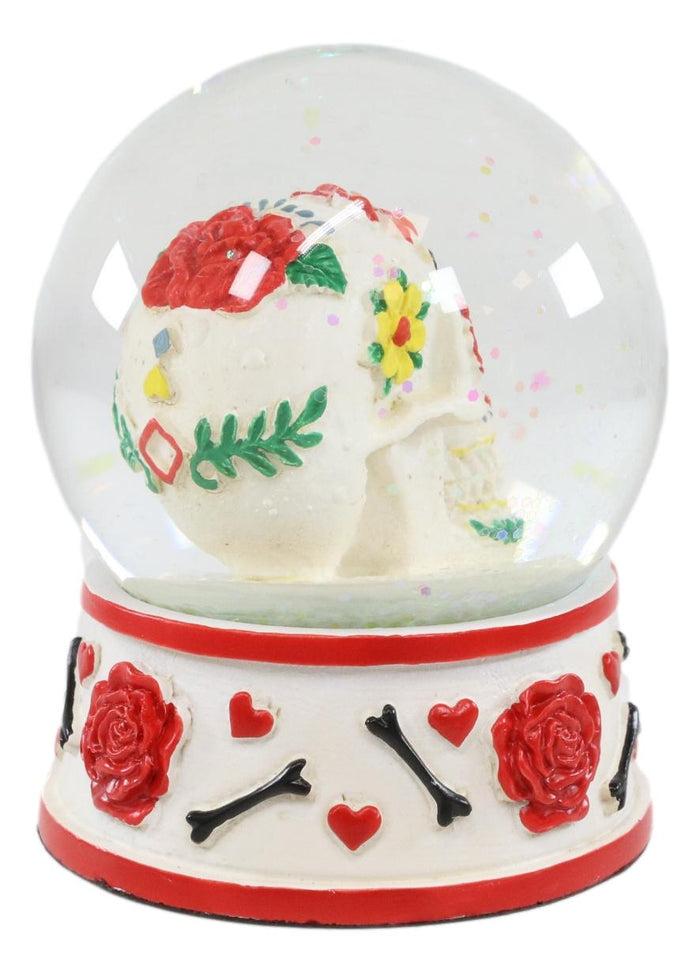 Ebros Gift Ebros Day Of The Dead Sugar Skull Red Roses Bones Hearts Small Glitter Water Globe