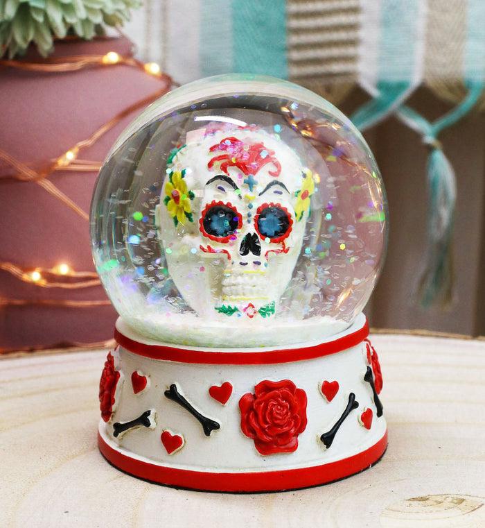 ebros gift Ebros Day of The Dead Sugar Skull Red Roses Bones Hearts Small Glitter Water Globe
