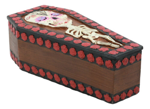 Ebros Gift Ebros Day Of The Dead Sugar Skulls Gothic Skeleton Bones Vampire Coffin Jewelry Box Dracula Casket Secret Stash Box