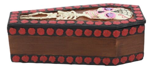 Ebros Gift Ebros Day Of The Dead Sugar Skulls Gothic Skeleton Bones Vampire Coffin Jewelry Box Dracula Casket Secret Stash Box