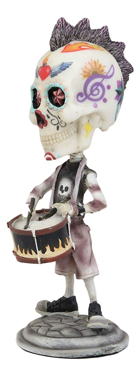 Ebros Gift Ebros Day Of The Dead Tattoo Skeleton Snare Drum Player Drummer Bobble Head Decor