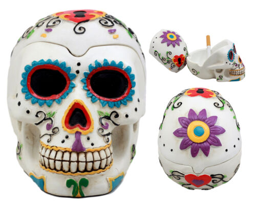 Ebros Gift Ebros Day Of The Dead White Sugar Skull Ashtray Tribal Tattoo Skull Figurine 5"Long