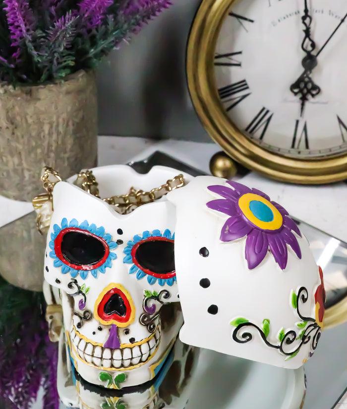 Ebros Gift Ebros Day Of The Dead White Sugar Skull Ashtray Tribal Tattoo Skull Figurine 5"Long