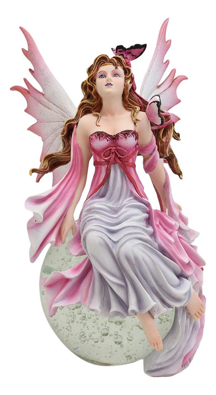 Ebros Gift Ebros Daybreak Princess Pink Fuchsia Fairy Sitting On Moon Acrylic Bubble Globe Statue 8.75" Tall Nene Thomas Fantasy Art Angels Fairies Pixies Themed Home Decor Sculpture Figurine