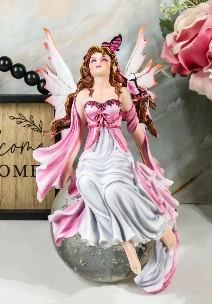 ebros gift Ebros Daybreak Princess Pink Fuchsia Fairy Sitting On Moon Acrylic Bubble Globe Statue 8.75" Tall Nene Thomas Fantasy Art Angels Fairies Pixies Themed Home Decor Sculpture Figurine