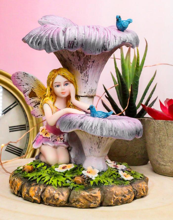 ebros gift Ebros Daydreaming Girl Fairy Under Giant Trumpet Flowers With Blue Birds Statue
