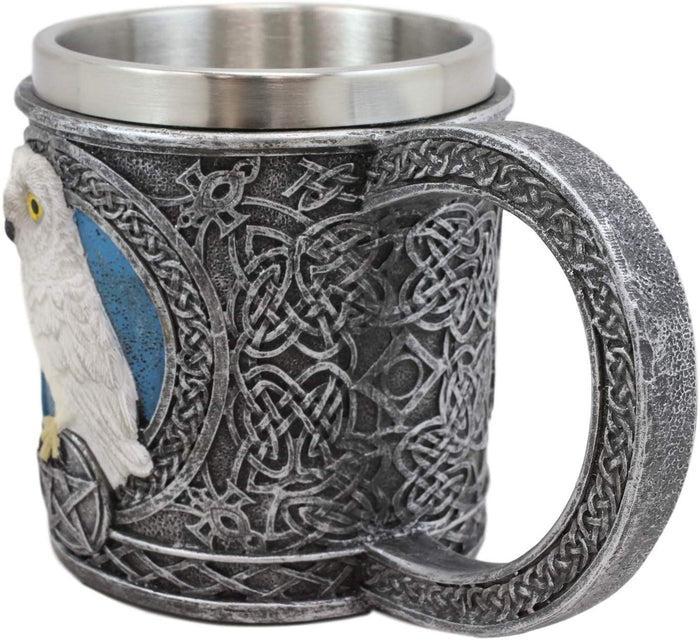 Ebros Gift Ebros Dazed Snow White Owl With Celtic Tribal Tattoo Drinking Mug Cup 6"W