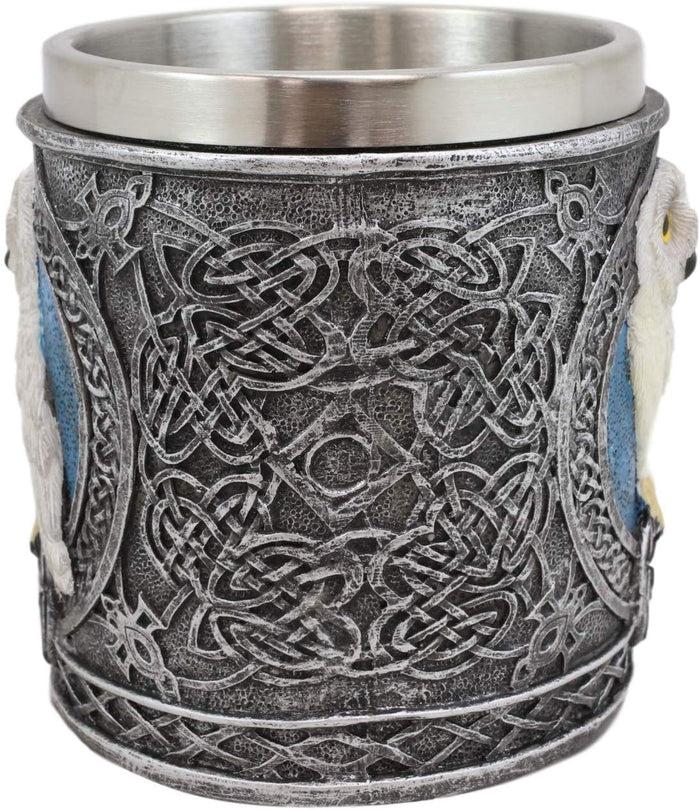 Ebros Gift Ebros Dazed Snow White Owl With Celtic Tribal Tattoo Drinking Mug Cup 6"W