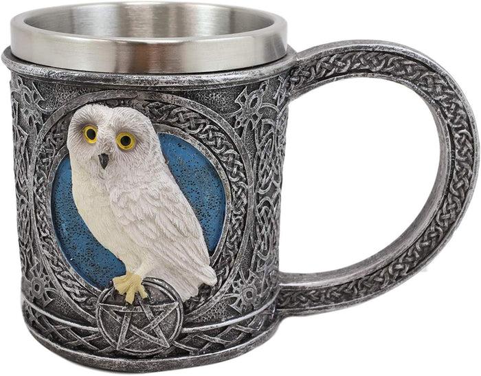 Ebros Gift Ebros Dazed Snow White Owl With Celtic Tribal Tattoo Drinking Mug Cup 6"W