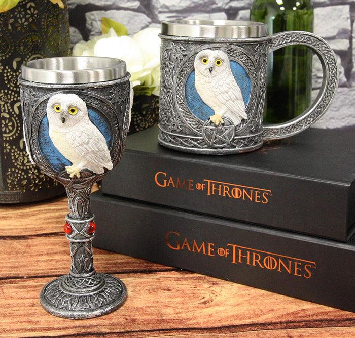 ebros gift Ebros Dazed Snow White Owl With Celtic Tribal Tattoo Wine Goblet And Mug Set