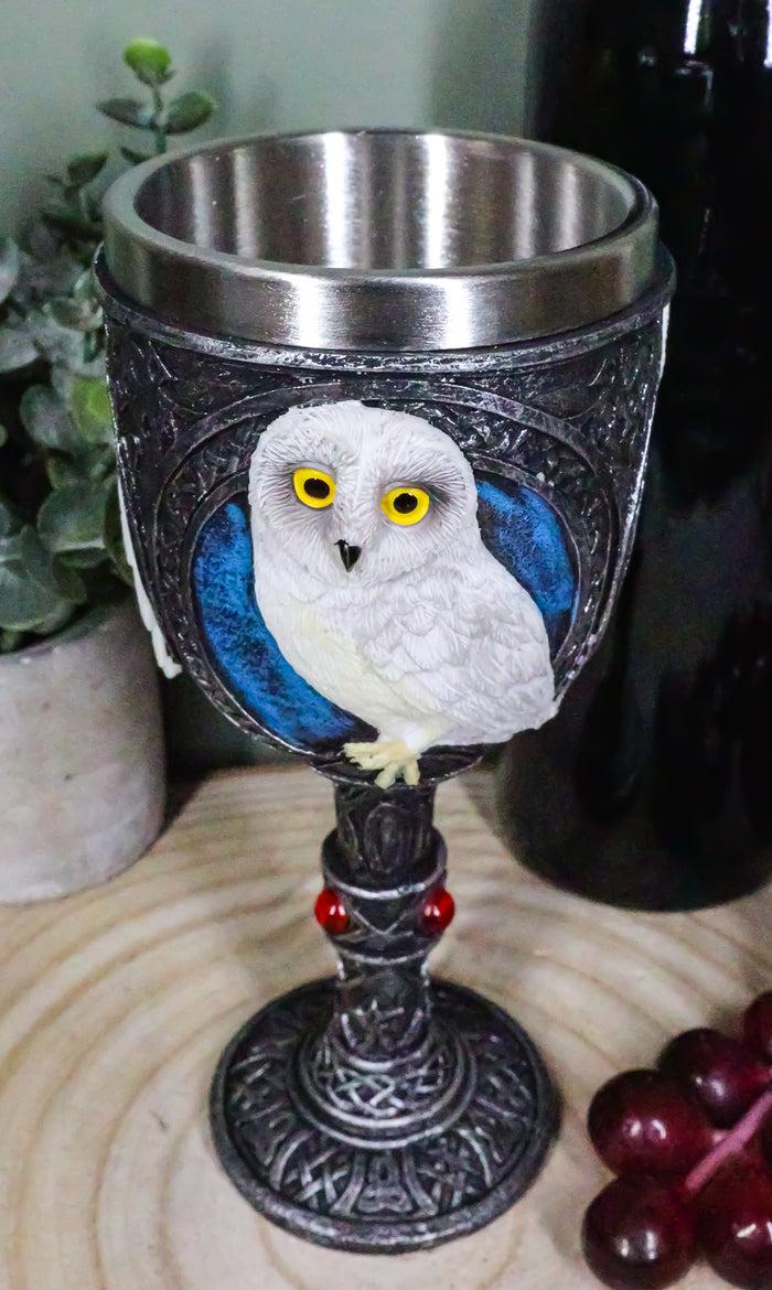 Ebros Gift Ebros Dazed Snow White Owl With Celtic Tribal Tattoo Wine Goblet Chalice 7.25"H