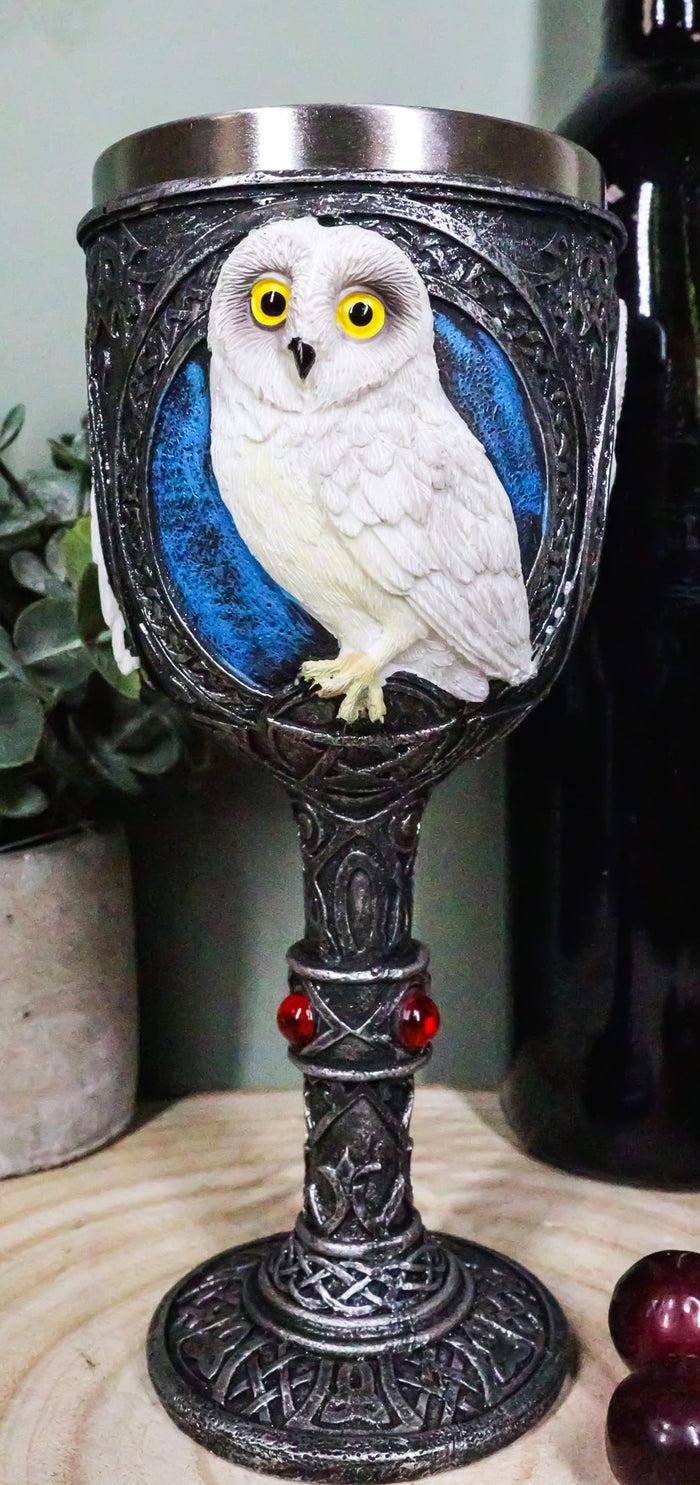 ebros gift Ebros Dazed Snow White Owl With Celtic Tribal Tattoo Wine Goblet Chalice 7.25"H