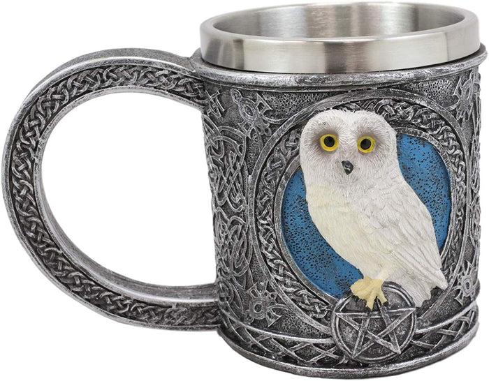 ebros gift Ebros Dazed Snow White Owl With Celtic Tribal Tattoo Drinking Mug Cup 6"W