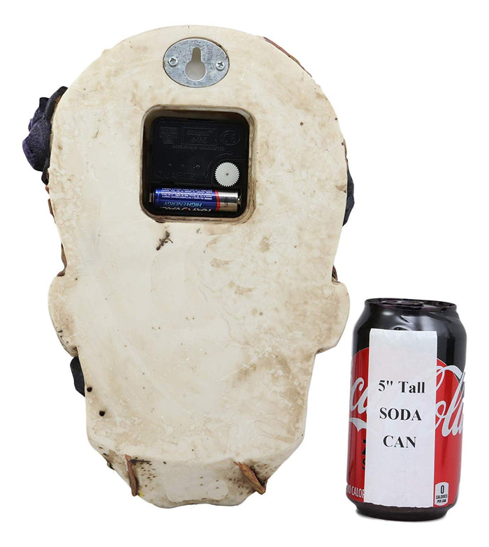 Ebros Gift Ebros Decorative Gothic Macabre Grinning Skull With Purple Rose Vines Reverse Wall Clock With Roman Numerals Figurine 10.5" H Never Turn Back Time Ossuary Day Of The Dead Halloween Spooky Collectible