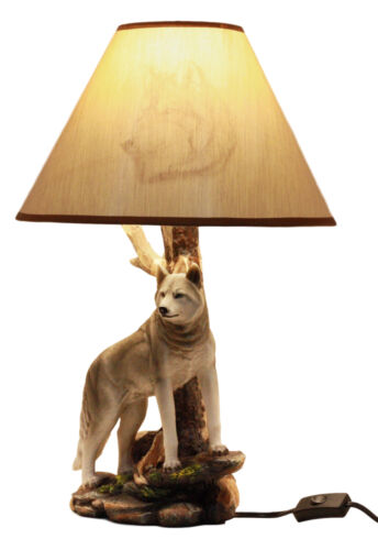Ebros Gift Ebros Denizen Of Twilight Lone Gray Wolf Table Lamp With Shade Decor Statue Set