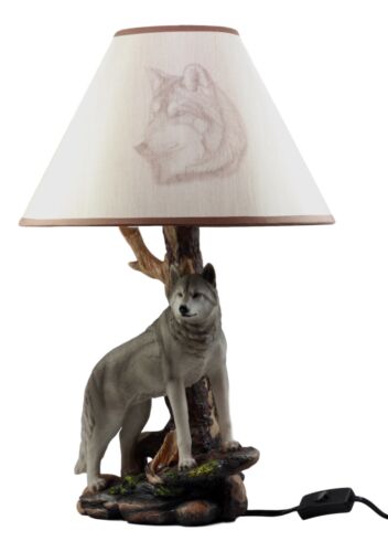 Ebros Gift Ebros Denizen Of Twilight Lone Gray Wolf Table Lamp With Shade Decor Statue Set