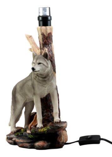 Ebros Gift Ebros Denizen Of Twilight Lone Gray Wolf Table Lamp With Shade Decor Statue Set
