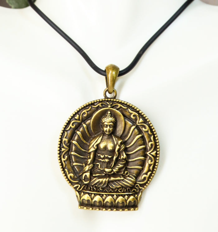 ebros gift Ebros Dharma Meditating Medicine Buddha Pendant Medallion Necklace Jewelry