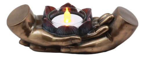 Ebros Gift Ebros Dhyana Mudra Buddha Palms With Padma Lotus Tea Light Votive Candle Holder