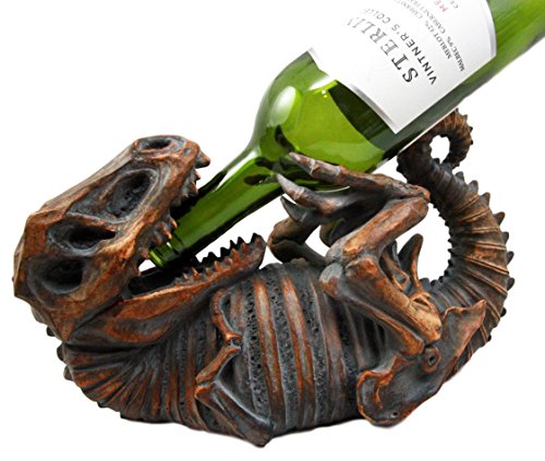 Ebros Gift Ebros Dinosaur T-Rex Skeleton Rusted Fossil 11.5" Long Wine Bottle Holder Caddy