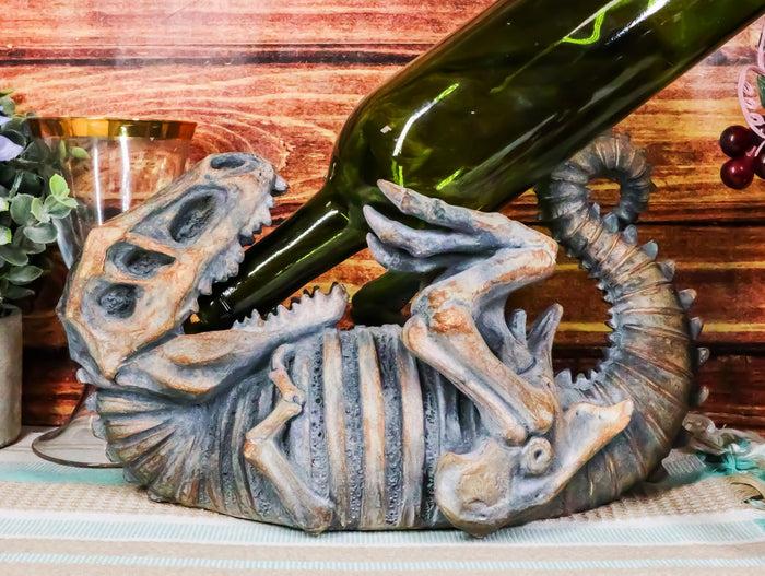 ebros gift Ebros Dinosaur T-Rex Skeleton Rusted Fossil 11.5" Long Wine Bottle Holder Caddy