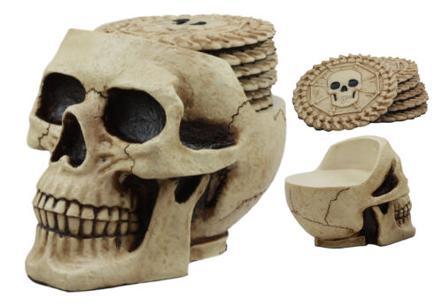 Ebros Gift Ebros DOD Ossuary Skull Cranium Coaster Set Statue Holder W/6 Coasters