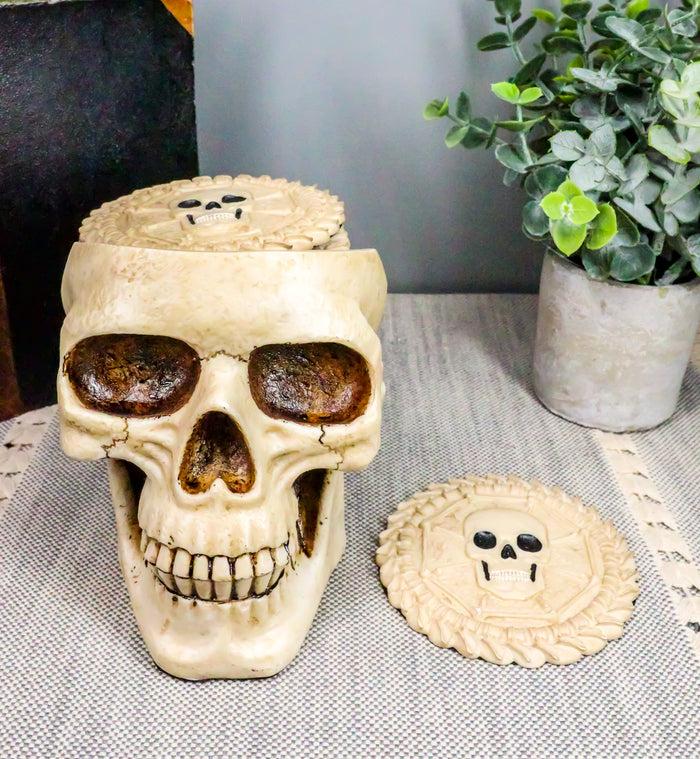 ebros gift Ebros DOD Ossuary Skull Cranium Coaster Set Statue Holder W/6 Coasters