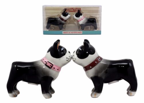 Ebros Gift Ebros Dog Boston Terrier Salt & Pepper Shakers Ceramic Magnetic Figurine Set 4"L