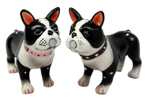 Ebros Gift Ebros Dog Boston Terrier Salt & Pepper Shakers Ceramic Magnetic Figurine Set 4"L