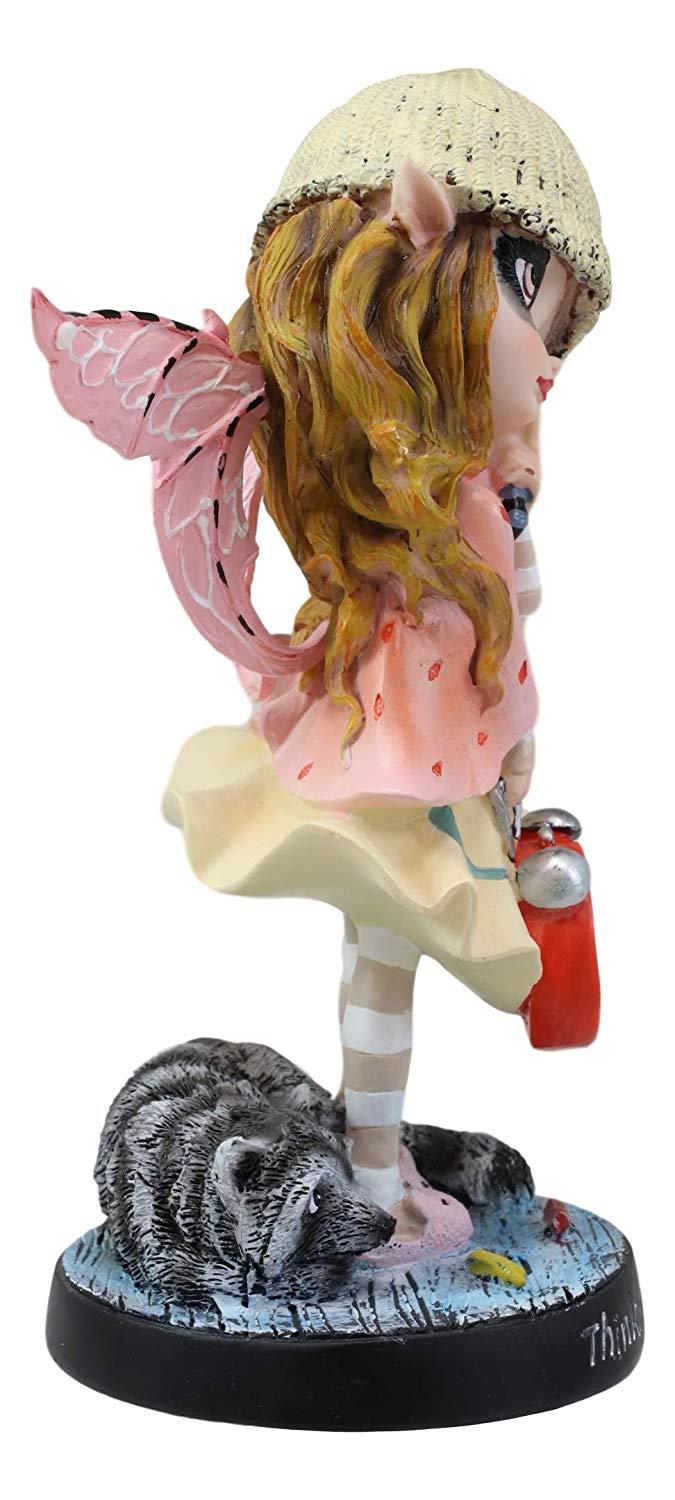 Ebros Gift Ebros Dolly Fae Thinking Of You Pink Fairy Holding Alarm Clock With Raccoon Figurine