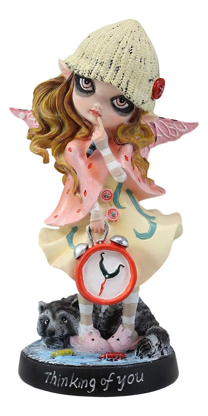 Ebros Gift Ebros Dolly Fae Thinking Of You Pink Fairy Holding Alarm Clock With Raccoon Figurine