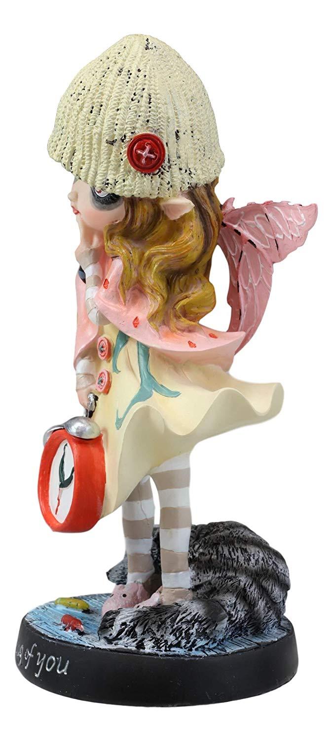 Ebros Gift Ebros Dolly Fae Thinking Of You Pink Fairy Holding Alarm Clock With Raccoon Figurine