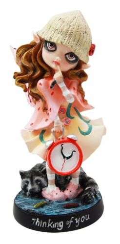 ebros gift Ebros Dolly Fae Thinking Of You Pink Fairy Holding Alarm Clock With Raccoon Figurine