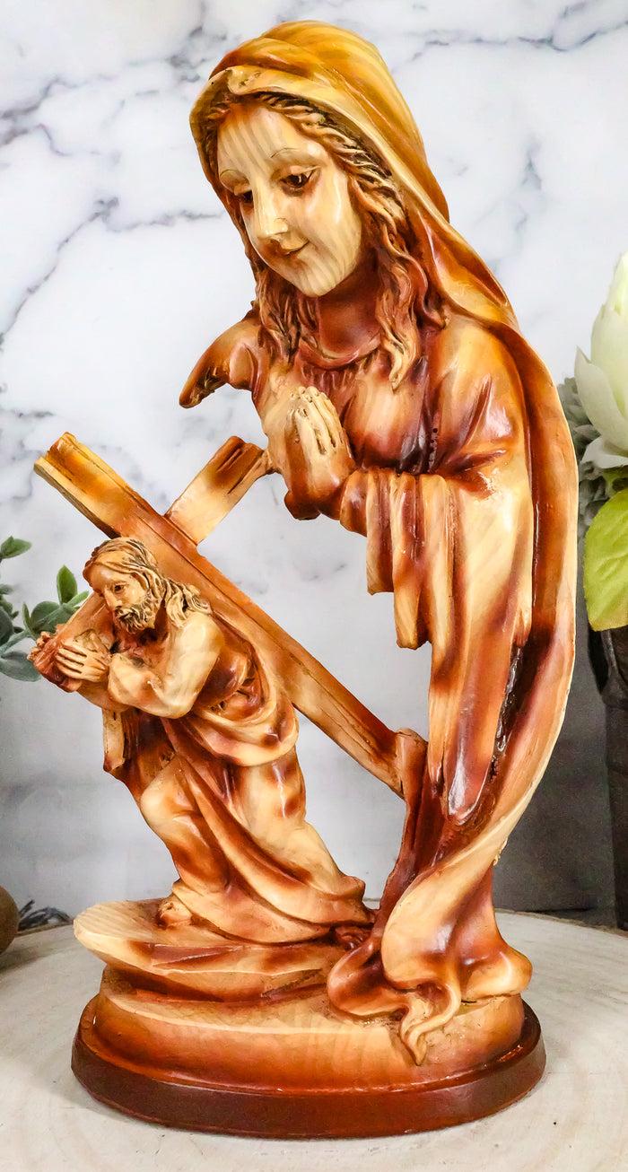 Ebros Gift Ebros Dolorosa Mother Mary Praying For Jesus Carrying Cross Woodlike Figurine