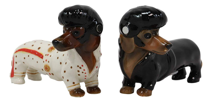 ebros gift Ebros Doxie Collection King Of Rock And Roll Dachshund Dogs Salt Pepper Shakers Set